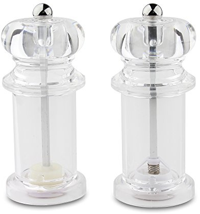 Grunwerg Salt and Pepper Mill 2 Piece Set, Non-Corrosive Ceramic Gears, 14cm - Acrylic Clear, 6 x 6 x 14 cm