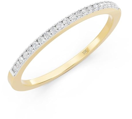 Dazzlingrock Collection 0.08 Cttw Womens Diamond Wedding Band, Real Natural Round White Diamond Minimalist Thin Stackable Ring for Her in 10K Solid Yellow Gold, Size 4