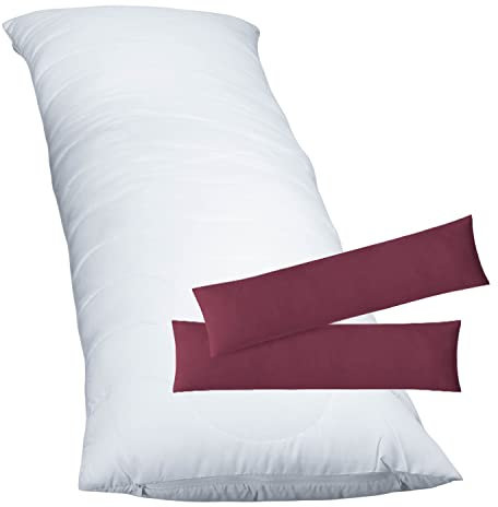 EXKLUSIV HEIMTEXTIL 1 x Seitenschläferkissen + Jersey Kissenbezug 2er Set 40x145 cm Bordeaux