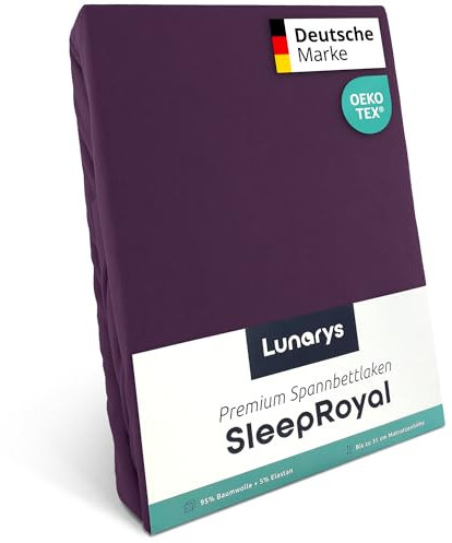 Lunarys® SleepRoyal Luxus Spannbettlaken 180x200cm - Lila - 250 g/m² Premium Bettlaken - 40 cm Steghöhe - für hohe Matratzen, Boxspringbett & Matratze + Topper & Wasserbett - Stretch Jersey
