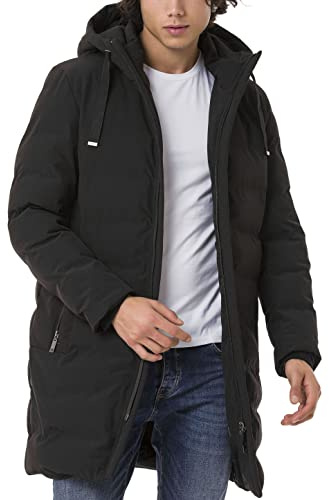 Redbridge Cappotto trapuntato, parka lungo con cappuccio e chiusura lampo, giacca invernale leggermente imbottita con tasche con zip, vestibilità regolare, Nero , S