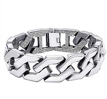 PROSTEEL Pulsera Acero Hombre 21cm, Brazalete Eslabones Cubanos Tono Plata