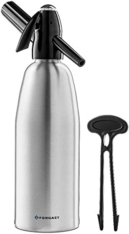 Forgast Dispensador de Soda | Capacidad 1 Litro | Plata | Sifón de Soda Profesional | Aluminio | para la Preparación de Bebidas Carbonatadas y Refrescos | con Cartuchos de CO2