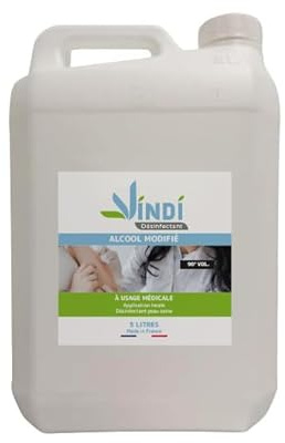 Vindi Désinfectant Alcool modifié 90°- Bidon de 5L - Fabrication Française - Désinfection peau saine et ustensiles médicaux