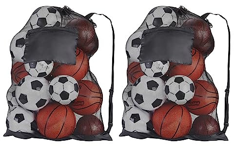 HSJKWPT Ball Netztasche 2 Stücke, Extra Große Ballnetz Große Ballsack mit Kordelzug und Schultergurt wasserdichte Balltasche für Basketball Volleyball Fußball Tennis (L)