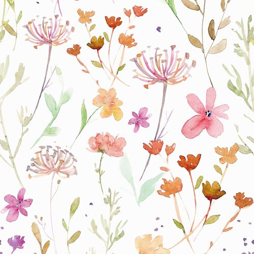 VEELIKE Vattenfärg rosa vildblomma blommig tapet självhäftande tapeter för sovrum badrum 44,5 cm x 300 cm tropisk väggmålning väggpappersrulle vardagsrum blad kontaktpapper för väggar avtagbar