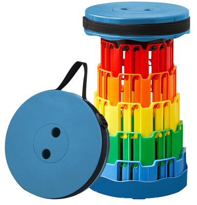 AUSYIWI Tragbarer Klapphocker, Leichte Campinghocker, Teleskophocker, Tritthocker, Mit Tragfähigkeit 200KG, Faltbare Camping Hocker, für Outdoor Camping Angeln BBQ Drinnen Küche (Blau)