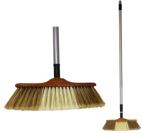 Keroppa Cepillo para Suelos de Parquet y Tarima, Escoba con Palo Telescópico de 0,8-1,5 m, Beige (Pack Palo 1,1-2 m.)