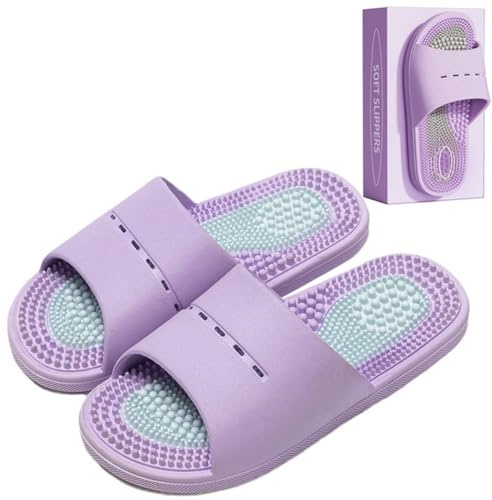 MOTTLED SKY Acupressure Massage Slippers Acupressure Foot Massager Shoes Reflexology Sandals Gift for Men Women Reduce Feet Neuropathy Pain Relief and Tension (Light Purple,US Women 6.5-7.5/Men 5-6)