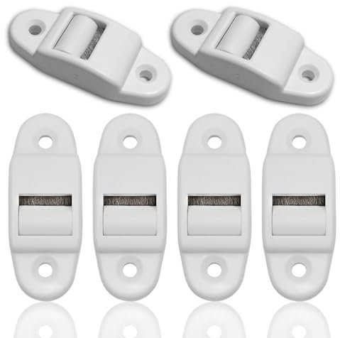 6 Stück Gurtführung Rolladen, 14mm Rolladen Bürste, Plastik Gurtdurchführung Rolle Bürste, Mini Aufputz Weiß Gurtausbau Vorhang Türvorhang Schleife Gürtel Führungsrad 40mm Lochabstand