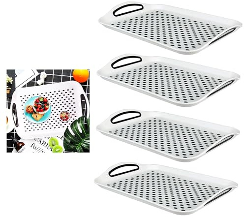 Set Of 4 Large Anti Slip Serving Trays With Rubber Grip Handles Non Slip Dinner Lap Tray 41cm x 29cm