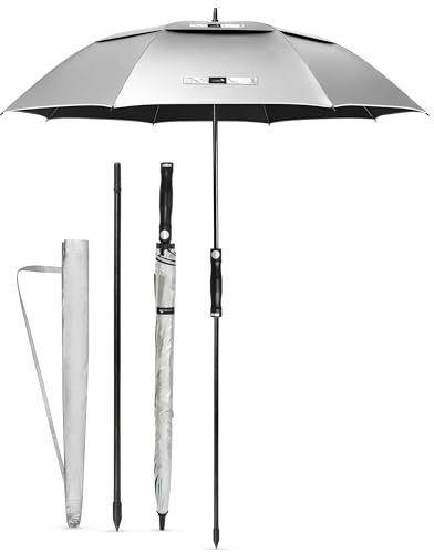 ZOMAKE 68 Inch Großer Winddicht Regenschirm Groß UPF 50+,XXL Golf Regenschirm Sonnenschutz UV Selbst öffnend Belüftet Mit Verlängerungsstange,Größe Golfschirm Sturmfest für Sonne Regen(Silber Schwarz)