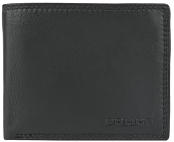 Police Portafoglio Uomo, Bifold Sottile Vera Pelle Nero con Portamonete RFID, Scatola Regalo