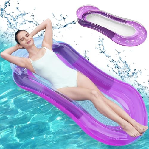 Materassino Gonfiabile Mare con Cuscino, Piscine Amaca, Letto Galleggiante Gonfiabile 160 x 90 cm, Lettino Gonfiabile per Piscina, tanning pool per Piscina, Spiaggia, Adulti Bambini (Purple)