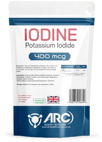 Iodine Supplement Tablets 400mcg High Strength Potassium Iodide - Non-GMO & Gluten-Free Iodine Supplement - Trace Mineral - UK Made (180)