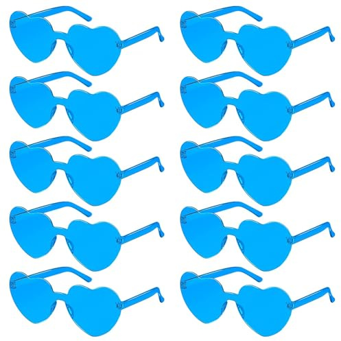 SelfTek Gafas Corazón, 10 Pares Gafas De Sol Divertidas, Gafas Carnaval Divertidas Sin Bordes, Hippy Gafas De Corazon para Fiestas, Carnaval, Cumpleaños, Fotos(Azul)