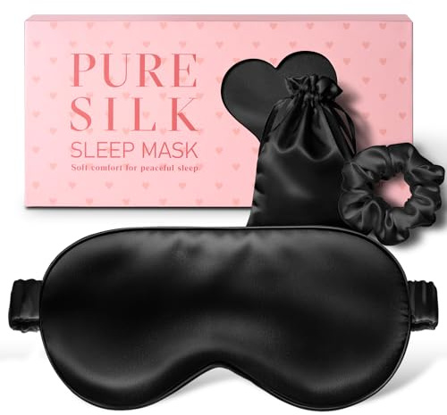 LitBear Maschera per dormire in 100% pura seta, 22 Momme 6A seta di gelso, maschera per gli occhi completamente bloccante per dormire, per donne, uomini, chi dorme sul fianco, con elastico per capelli