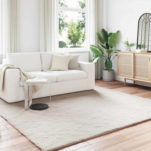 Tonture Olite fuskpäls, kaninmatta, beige, 200 x 200 cm, polyester, extra mjuk Flokati-matta för vardagsrum, sovrum, modern dekor, rektangulär, varm, lätt att rengöra
