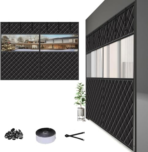 Winters Garage Door Screen Magnetic Thermal Insulated Door Curtain 183x183cm 274x213cm 229x229cm Thermal Garage Door Cover Weatherproof(Blacks,W213xH259cm)