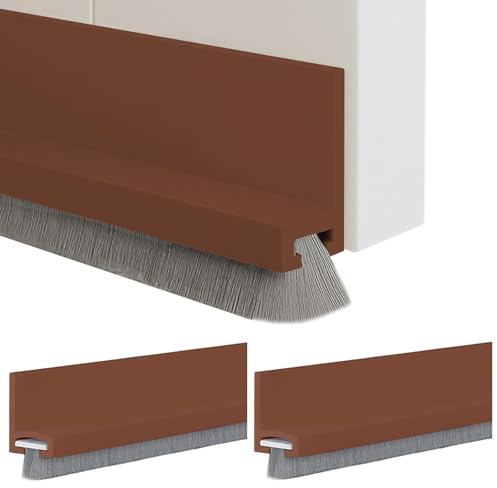Quorumsg 3 Piezas Junta de Cepillo para Puerta, 100 CM Autoadhesivo Burlete Puerta Entrada con Cepillo, Recortable Burletes para Puertas, para Insonorización, Antipolvo y Frío(Marrón)
