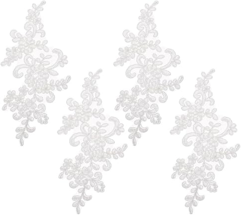 QEXUJOW Pizzo per rifiniture cucito,6 applicazioni floreali ricamate per abito da sposa, pizzo bianco coordinato e accessori per l'abito.