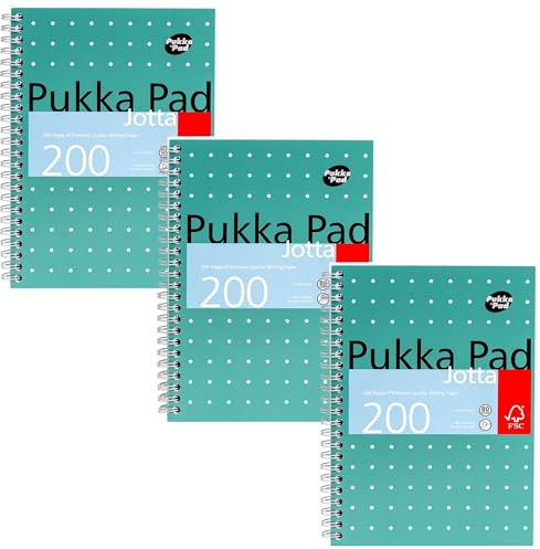 Pukka Pad, A5 Metallic Jotta Book 3-Pack for Home, School, and Office – 15 x 21cm – Wirebound Notebook with 8mm Lines and 80GSM Paper – Features Perforated Edges - 200 Pages, Green