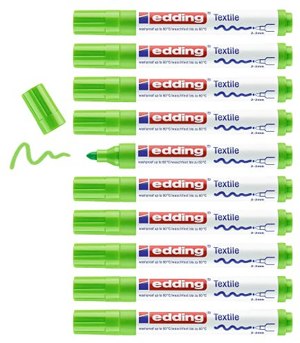 edding 4500 Textilmarker - hell-grün - 10 Stück - Rundspitze 2-3 mm - Textilstifte waschmaschinenfest (60 °C) zum Stoff bemalen - Stoffmalstift