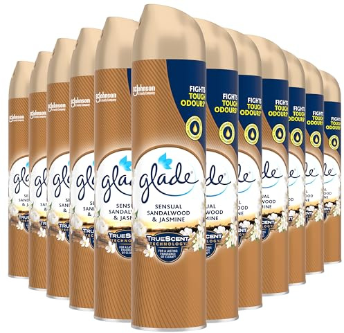 Glade Air Freshener, Aerosol Room Spray, Sandalwood & Jasmine, Pack of 12 (12 x 300ml)