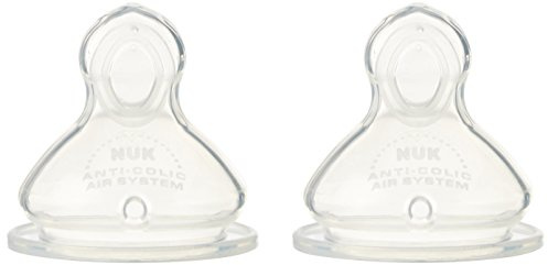 NUK First Choice+ Anti-Colic-Trinksauger Silikon, kiefergerechte NUK Form, Größe 2 (6-18 Monate) M für Milch, 2 Stück