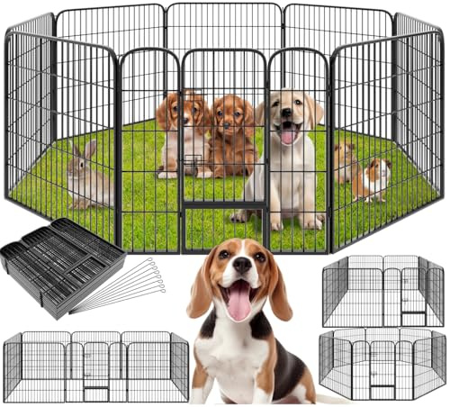 tectake® Recinto per Cani, Cuccioli, Conigli e Animali di Piccola Taglia, Set 8 Pannelli, Recinto da Esterno e Interno, Porta con Doppio Blocco, Pieghevole - Dimensioni Singolo Pannello 80 x 80 cm