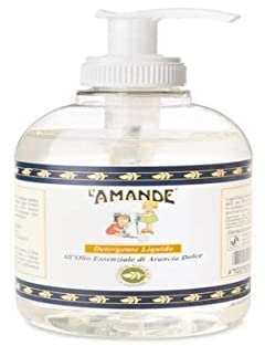 L'AMANDE - Sapone Liquido Mani e Corpo Fresco e Delicato, Bagnoschiuma Gel Detergente Nutriente con Vitamina C e Carotene, Sapone Mani e Docciaschiuma Naturale, Olio Essenziale di Arancia Dolce 300 ml
