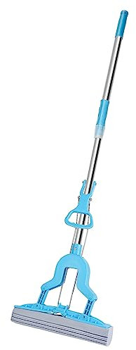 Supernic Sponge Mop with Super Absorbent Sponge Heads Floor Cleaner with Telescopic Handle Self-Wringing Wood Floor Mop for Hardwood Laminated Floors Bedroom Kitchen Bathroom, Blue