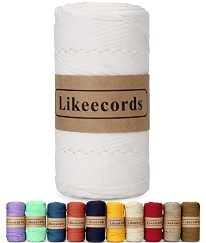 Likeecords makramégarn 4 mm, 130 meter, polyesterrep, 100 % polypropylensnöre, makramérep, 4 mm, virkad väska, snöre, makramé, rep, virkgarn, present för stickade varor (snövit)