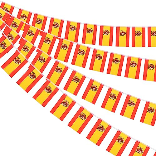 Ahfulife Guirnalda Bandera España, 4 Paquetes de 30 Banderines España, 14x21cm-10m, para Decoración de Eurocopa, Copa Mundial, Eventos Deportivos, Fiesta Nacional, Jardín, Bar, Balcón