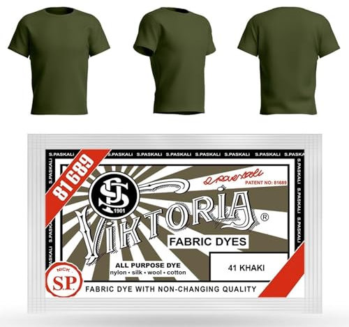 VIKTORIA Textilfarbe waschmaschinenfest (59 FARBEN) - stofffarbe, färbemittel textilien, stofffarben waschfest, textil farbe, kleidung färben (41 Khaki, 1er Pack)