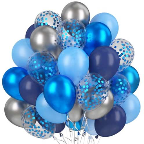 Luftballons Marine Blau Silber, 60 Stück Metallic Blau Blaue Konfetti Ballons, Hellblau Helium Ballon, Metallic Silber Latex Ballons Set für Geburtstag Hochzeit Mädchen Party Abschlussfeier Babyparty