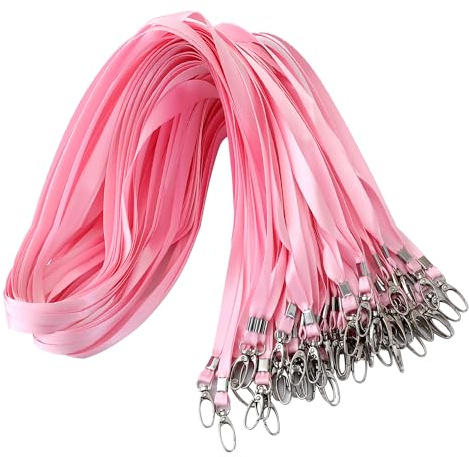 ROSSHINE 100pcs Pink Lanyards for Neck, Nylon Strap Lanyard | Badge Holders with Metal Swivel Hook for Keys ID Cards Name Tags Ideal for Offices Staff Student Doctors Visitors