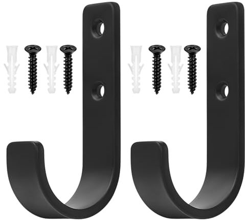 QJKEJI 2 Pcs Heavy Duty Garage Hooks for Hanging, Metal J Utility Hooks, Ladder Hook for Garage Wall, Tool Storage Hook for Shed Garden Tools