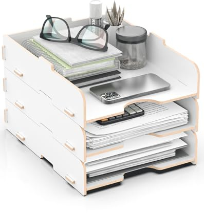 HORRAu Porta Documenti Ufficio Scrivania per Conservare Documenti e Lettere, Vaschetta Portadocumenti/Organizer per Scrivania/Porta Fogli A4, Bianco