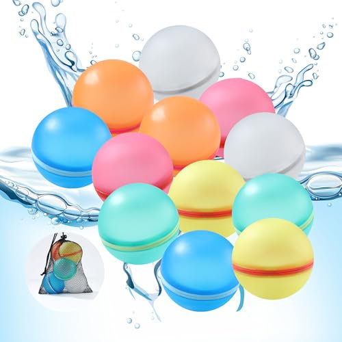 BUCOMTU Globos de Agua Reutilizables, Magnéticos, 12 Unidades, Blancos, Juguetes de Piscina de Verano, Adultos y Niños