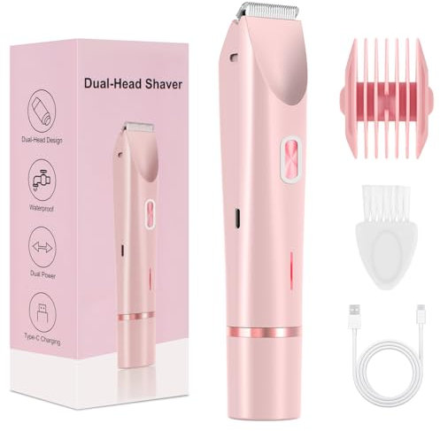 Intimrasierer für Frauen, 2-in-1 Dual Head Shaver Rasierer mit USB-C-Laden, Damenrasierer Elektrisch für Gesicht, Beine und Arme, Rasierer Damen mit Wasserdichter Trimmerkopf, Leicht zu Reinigen