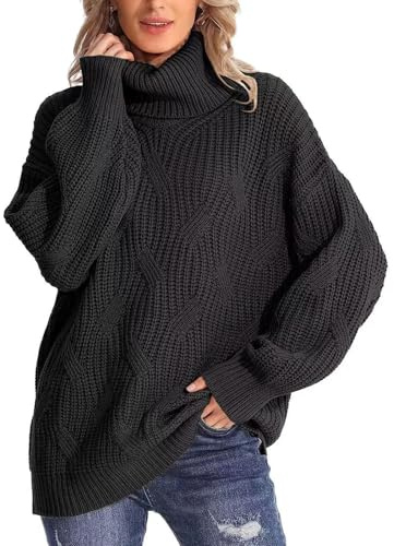 Rayson Maglione Donna Collo Alto Elegante Maglione Pullover Invernali Casual Manica Lunga Maglia a Coste Tops(Nero,XL)