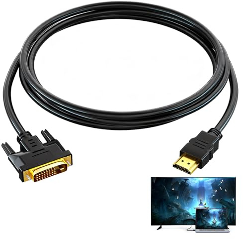 1,5m HDMI auf DVI Adapter Kabel, Bidirektionales DVI-D 24+1/HDMI Kabel für Monitor-Anschluss, Unterstützt Full HD 1080P, für PCs,PS4 und Xbox, DVD- und Blu-ray-Player sowie Fernseher und Beamer