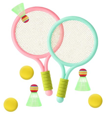 Kids Tennis Rackets Set, 2 Plastic Tennis Rackets and 3 Shuttlecocks and 3 Tennis Balls, Kids Tennis Set for Children Indoor Outdoor Sports Games, Good Companion for Company