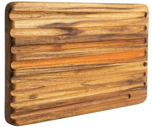 Erreke Tagliere in Legno di Teak per Tagliare e Servire, 39x25x1,8 cm