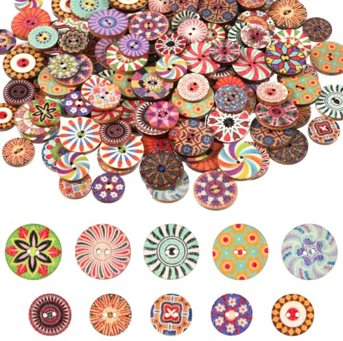 Matwsec 200PCS Wooden Buttons 15/20mm Round Wood Buttons