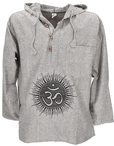 GURU SHOP Yoga Hemd, Goa Hemd Om, Sweatshirt - Grau, Herren, Baumwolle, Size:L
