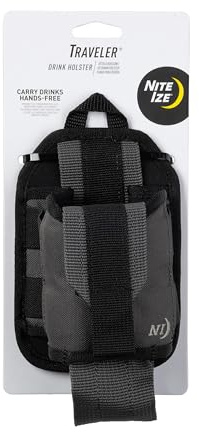 Nite Ize Traveler Drink Holster - Traveler & Water Bottle Holder for Hands-Free Use - Drink Pouch Holster for Waistbands & Belts - Adjustable Beverage Holder with Rotating Clip - Black