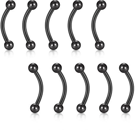 FECTAS 10stk 1,2mm Piercing Banane Augenbrauen Lippe Bauchnabel Tragus Helix Ohr Piercing Set 316L Chirurgenstahl Schwarz