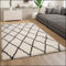 Paco Home Teppich Wohnzimmer Hochflor Schlafzimmer Weich Shaggy Flokati Rauten Skandi Muster Modern Creme Weiß, Grösse:120x160 cm